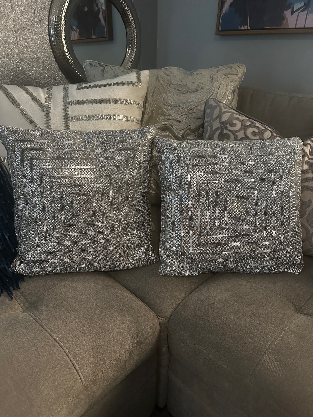 Decorative Rhinestone Throw Pillow Pair (2)